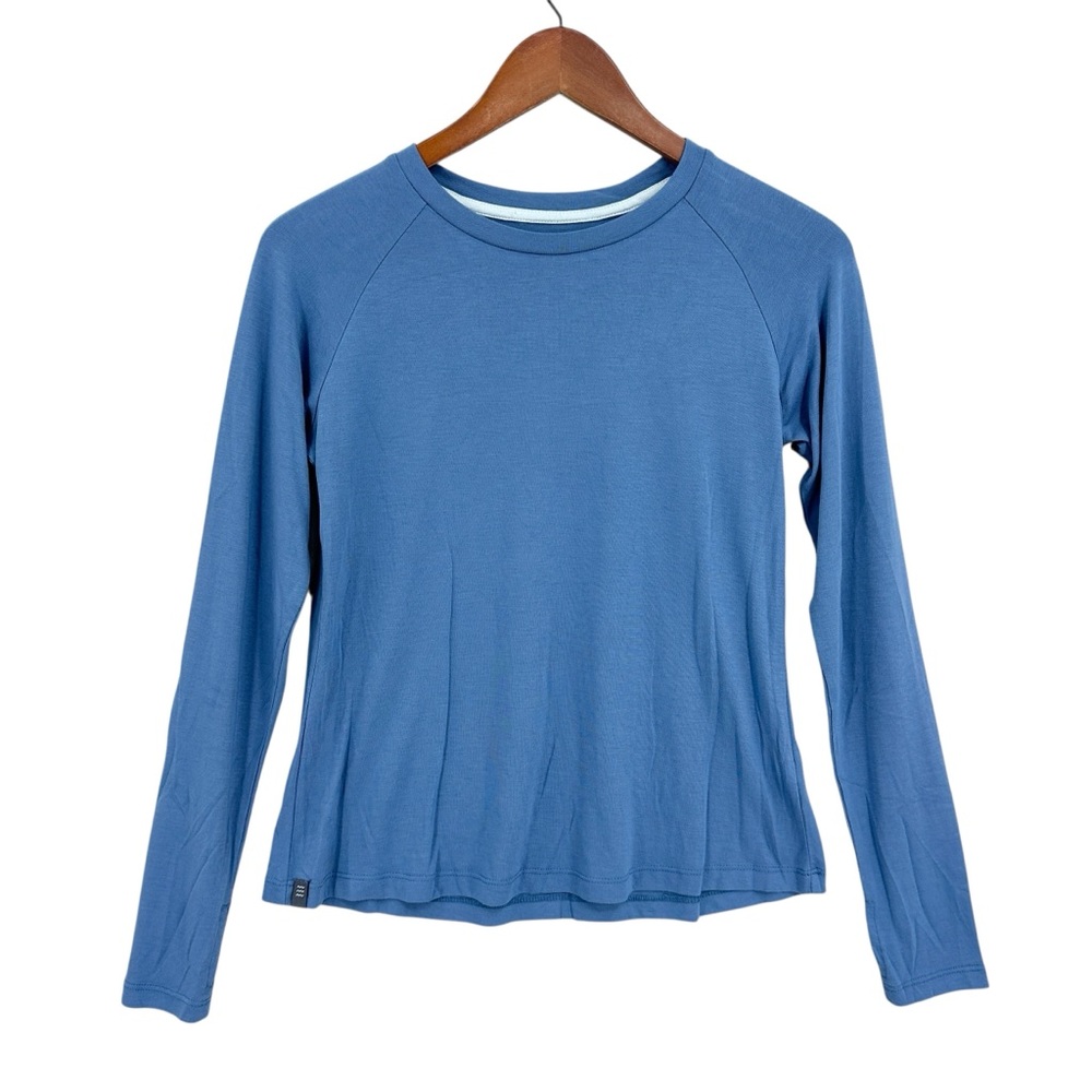 FREE FLY Shirt Tee Long Sleeve Thumb Holes Blue Bamboo